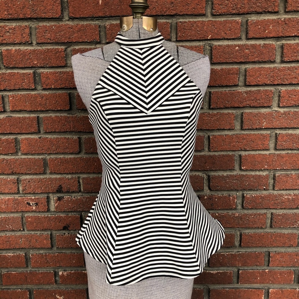 GUESS Optical Illusion Peplum Halter Top